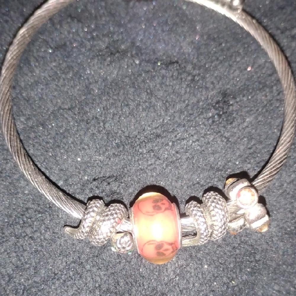 Silver and Orange Beaded Bracelet